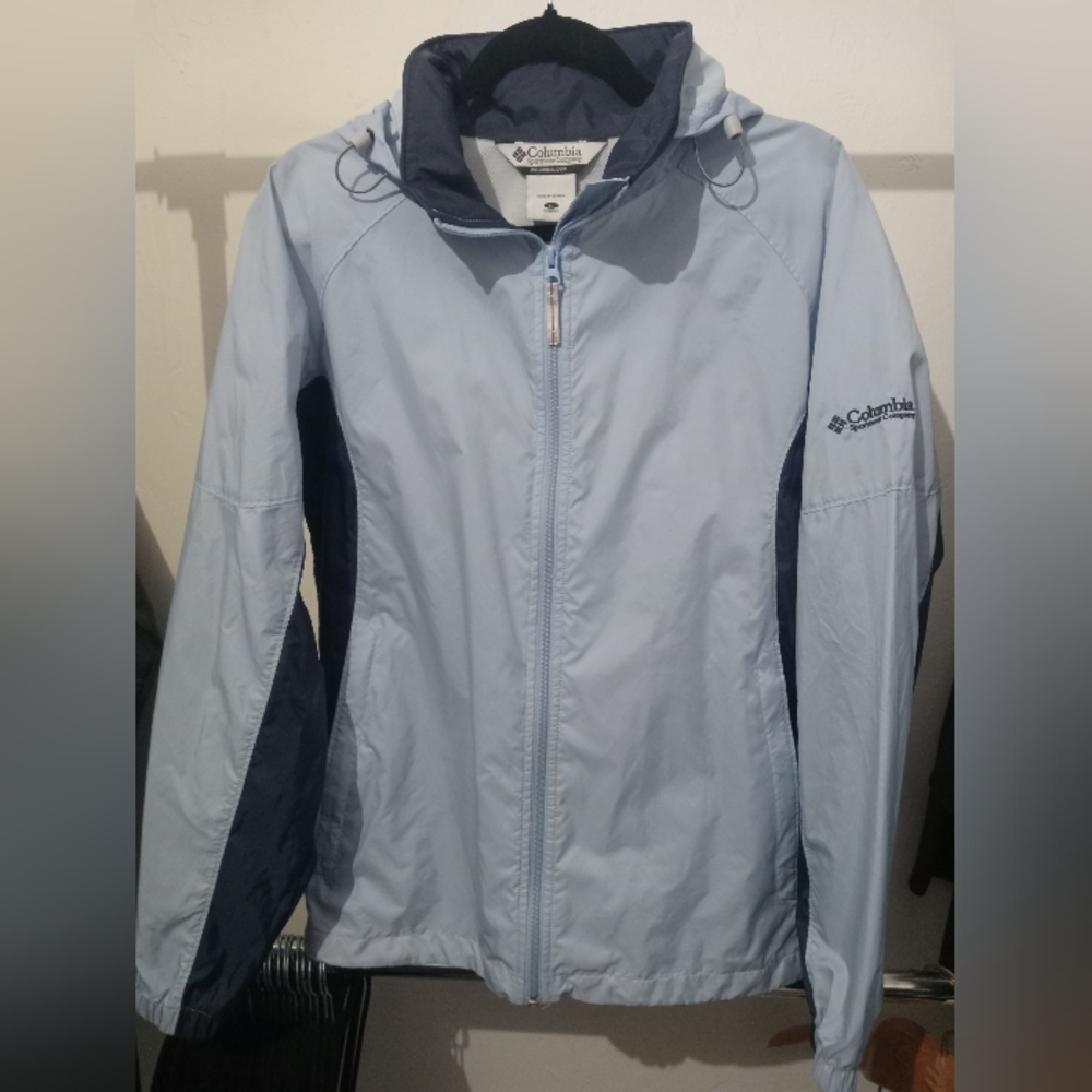 Columbia Women's Light Blue Hooded Windbreaker Jacket L